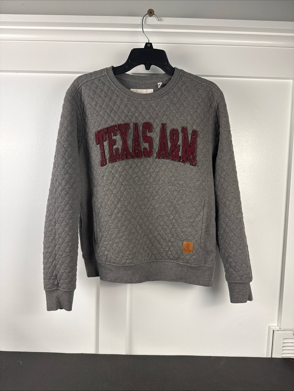 Press box Texas A&M Quilted Gray Sweatshirt with Maroon Applique size SP